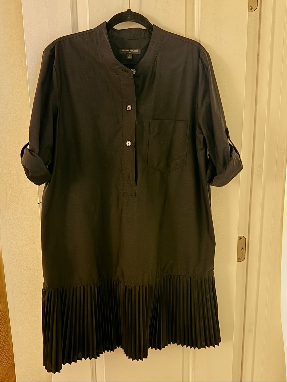 Banana Republic Black Pleated-Hem Shirt Dress